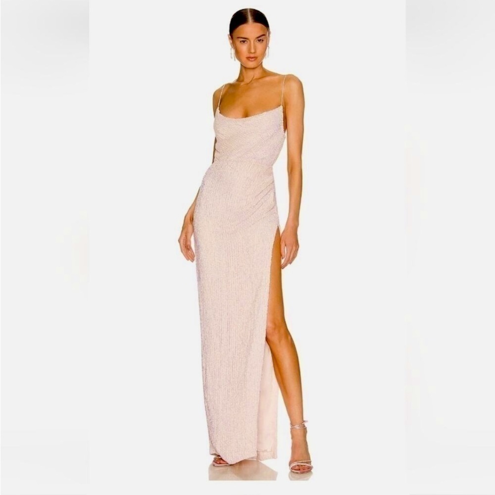Retrofete Cream Beaded Maxi Dress with Side Slit